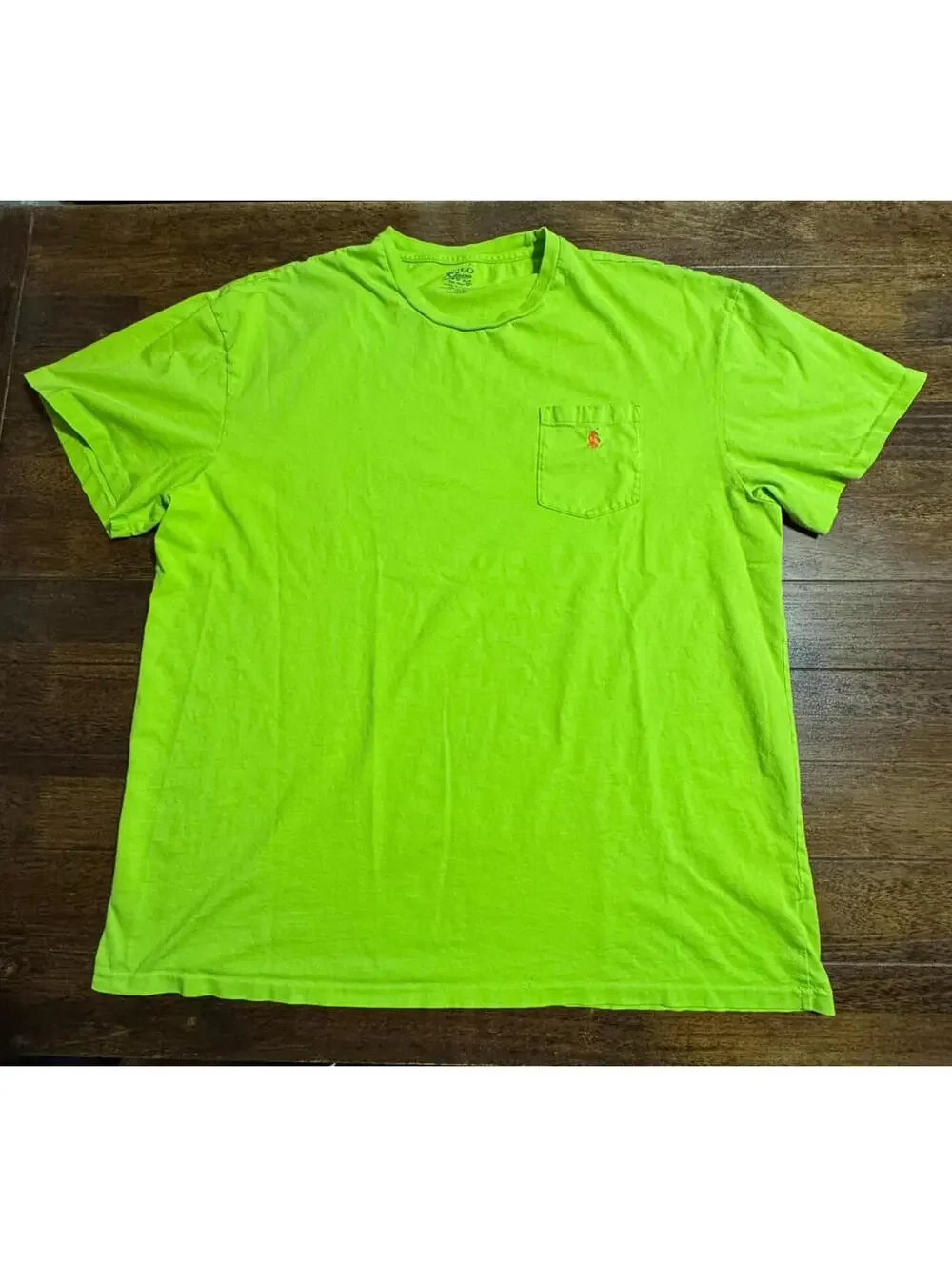 Polo Ralph Lauren Pocket T Shirt 1XB Red Solid BRIGHT Green Pony Single Stitch - Picture 1 of 7